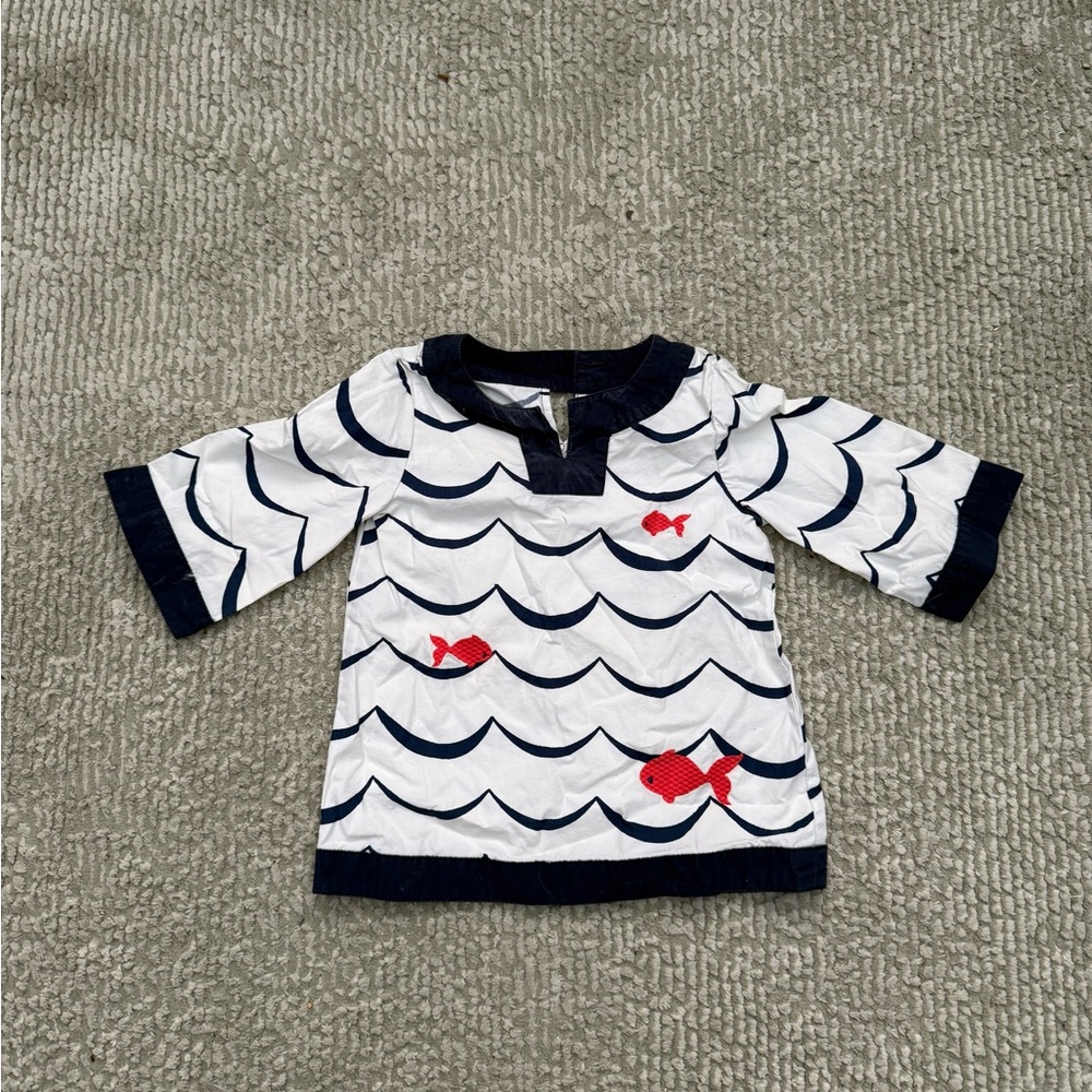 Crazy 8 Navy and White Tunic with Red Fish Accent